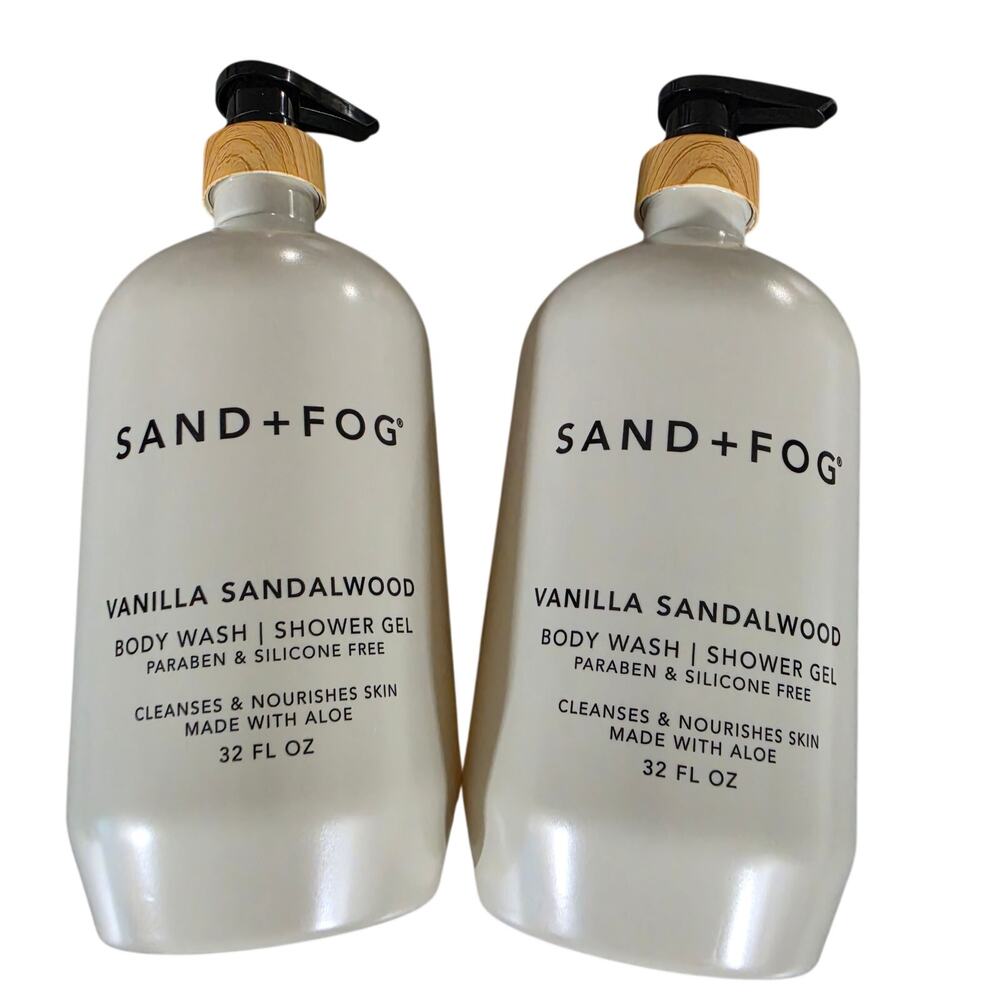 Set of 2 NEW Sand + Fog VANILLA SANDALWOOD Body Wash Shower Gel 32 oz.